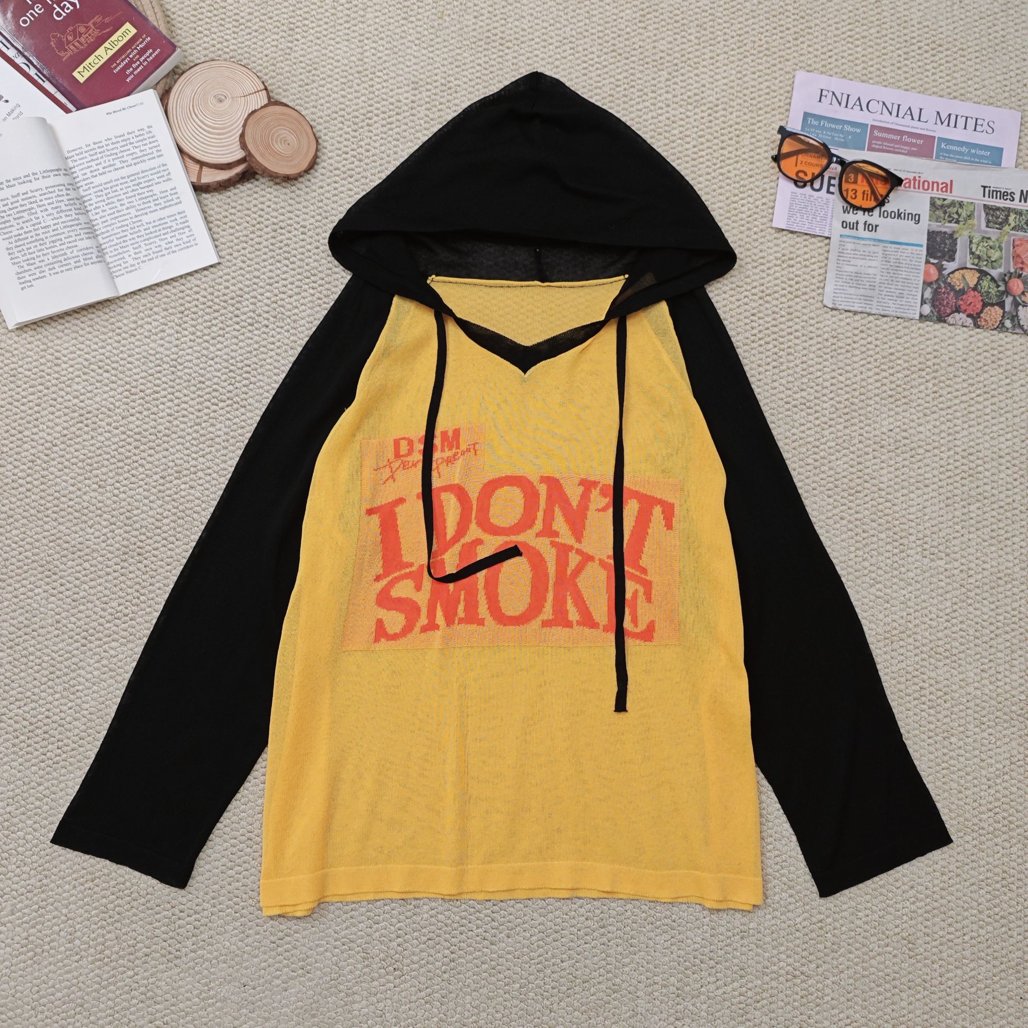 2025夏季新款时尚休闲字母印花拼色连帽防晒针织长袖1596