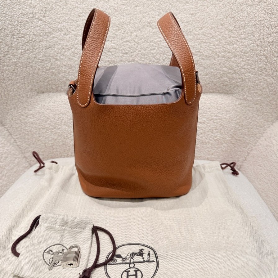 99新 Hermes/爱马仕 金棕银扣菜篮子18cm 年份Z刻