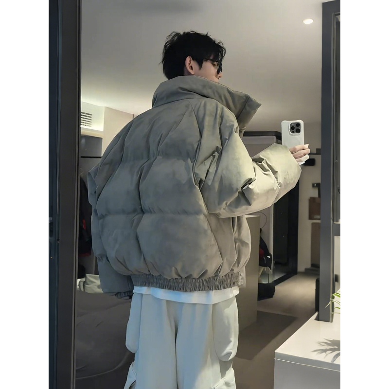 美式短款羽绒服男款冬季高领扎染面包棉服cleanfit高级感棉衣外套