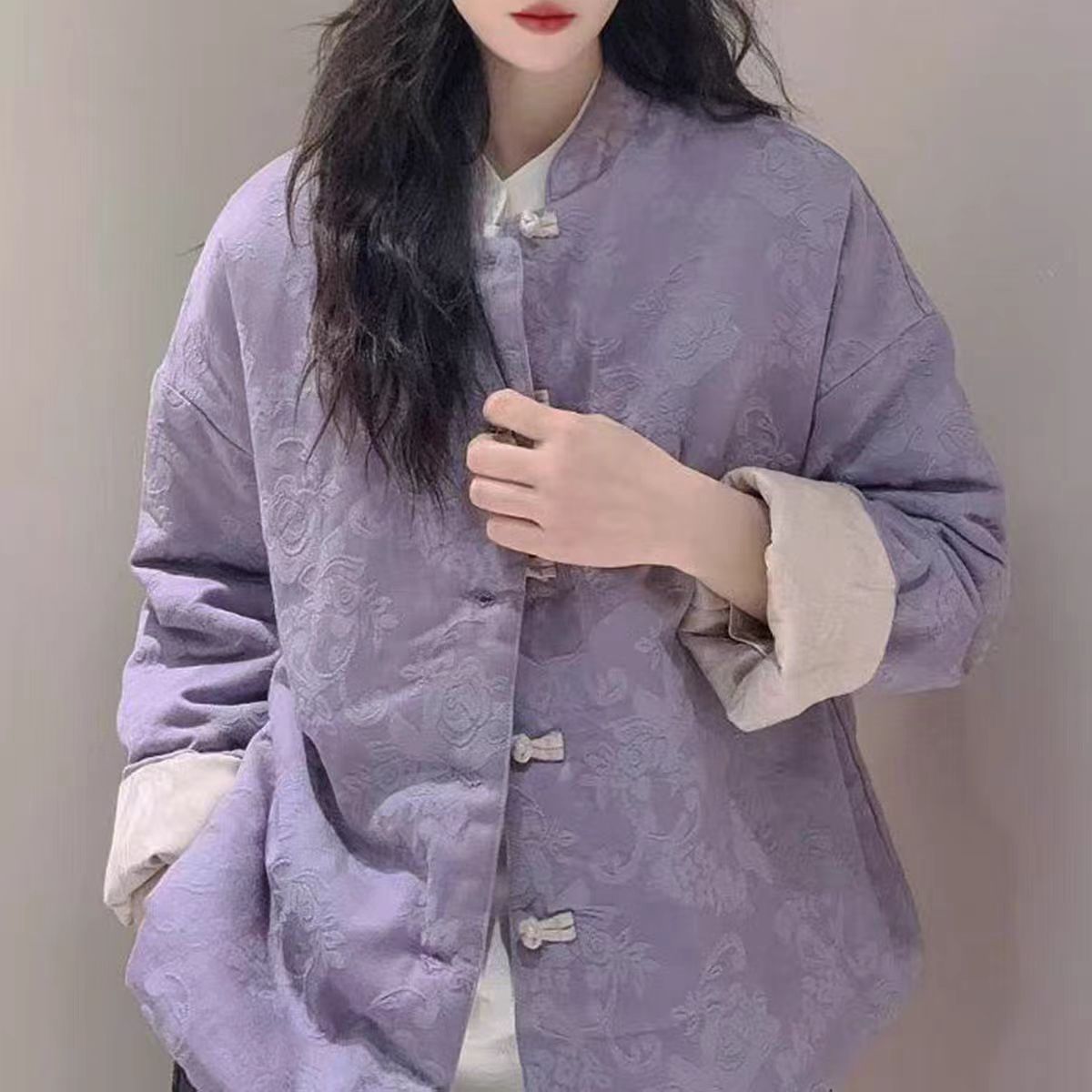 冬季新中式亚麻双面穿加厚棉外套亚麻面料25187