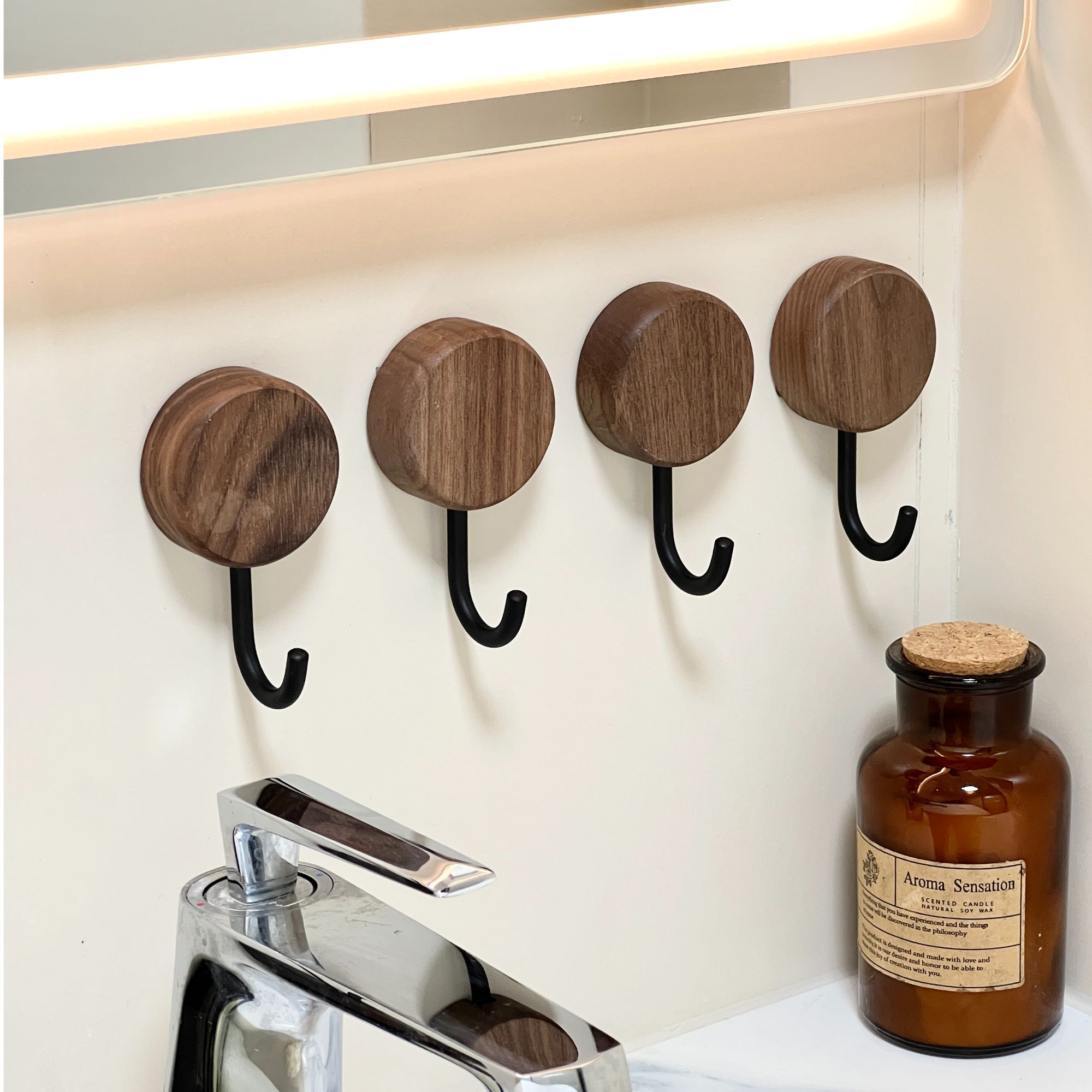 【支点佳居】胡桃木挂钩强力胶黏卫生间浴室厨房门后强力承重粘钩