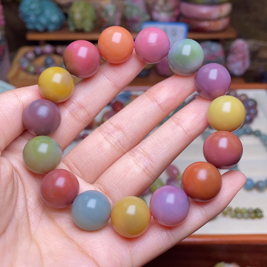 玛瑙/玉髓珠宝半成品未镶嵌如**…盐源玛瑙炫彩艳丽色手串