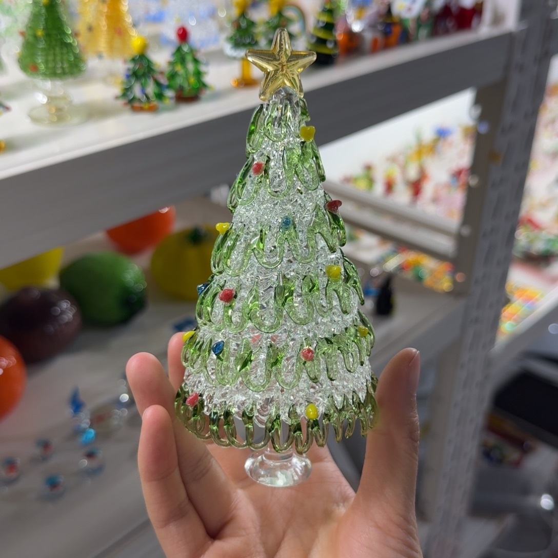 手工艺品琉璃白绿色圣诞树大号