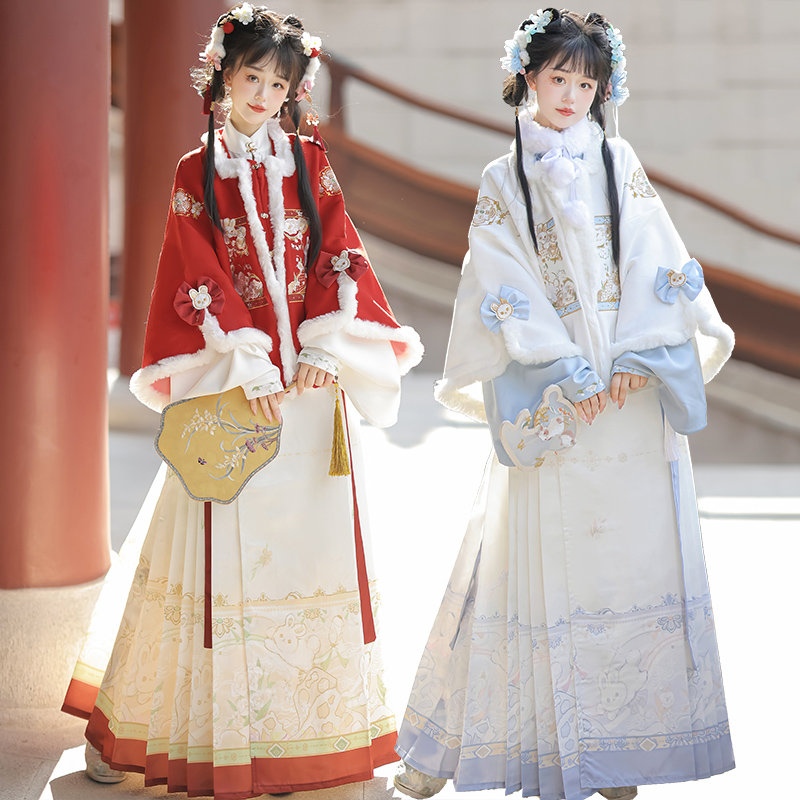 云麓集原创汉服女明制马面裙短袄立领琵琶袖日常秋冬加绒款