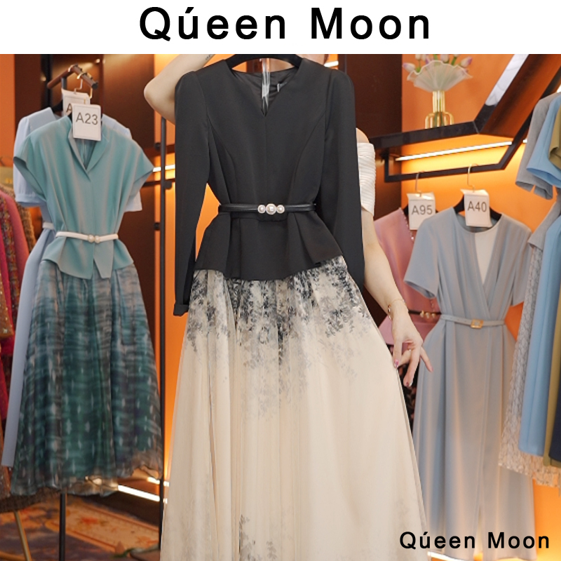 编码A92【QúeenMoon】经典轻奢百搭气质连衣裙拼接长裙 (定制女装)