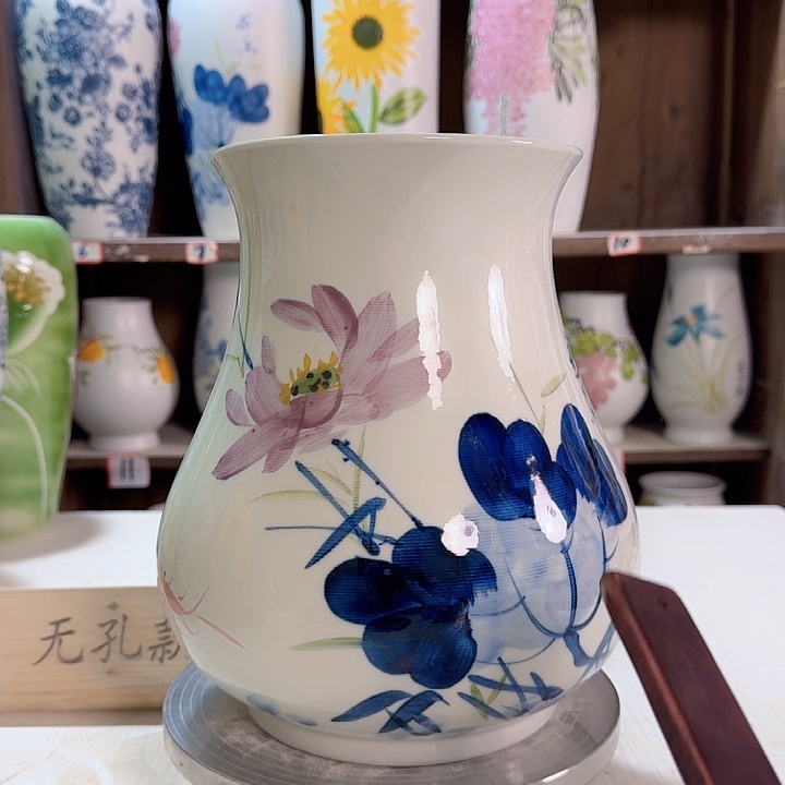 陶鱼尾高27青花荷花陶瓷