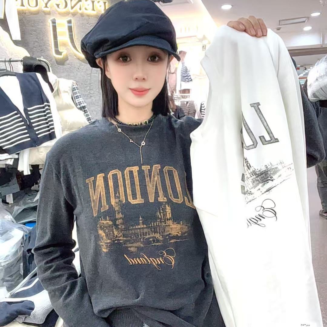 63126印花字母通勤常规款女宽松型T恤长袖