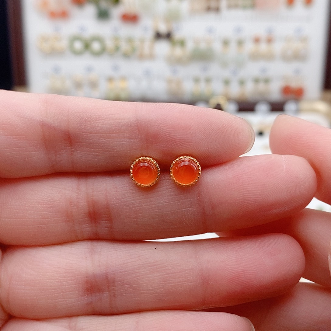 和田玉银S925镶嵌耳饰