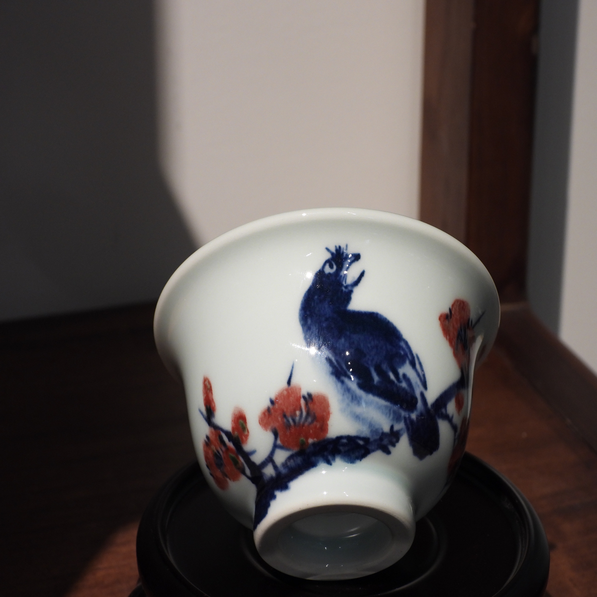 易炎窑原创手工手绘气窑高温原矿青花釉里红主人杯大压手杯答谢款