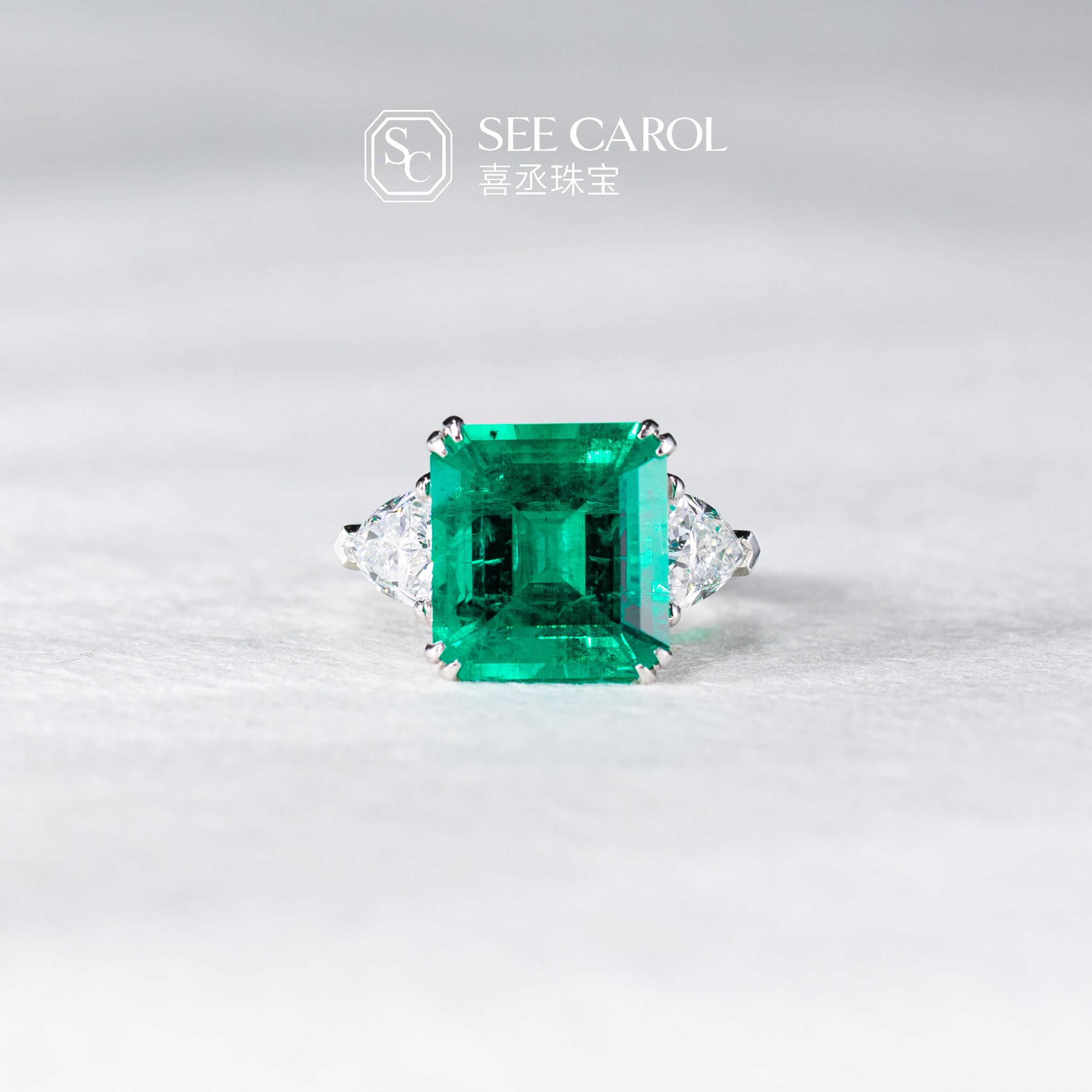 培育祖母绿铂金培育祖母绿三生石复古戒指【主石：8.03ct】