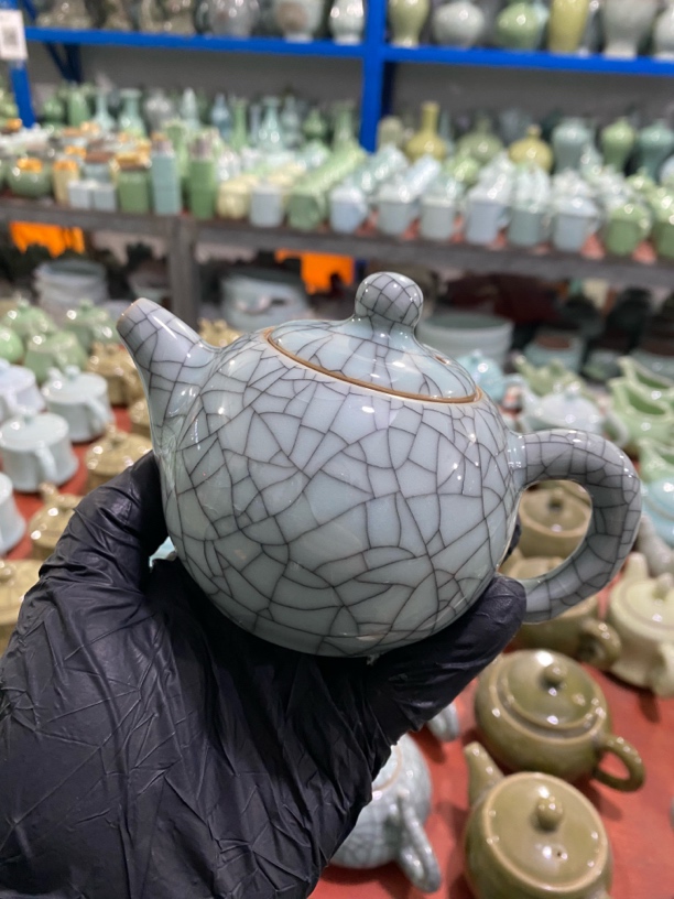 哥窑美人尖茶壶墨线设计功夫茶具家用茶壶茶杯套装