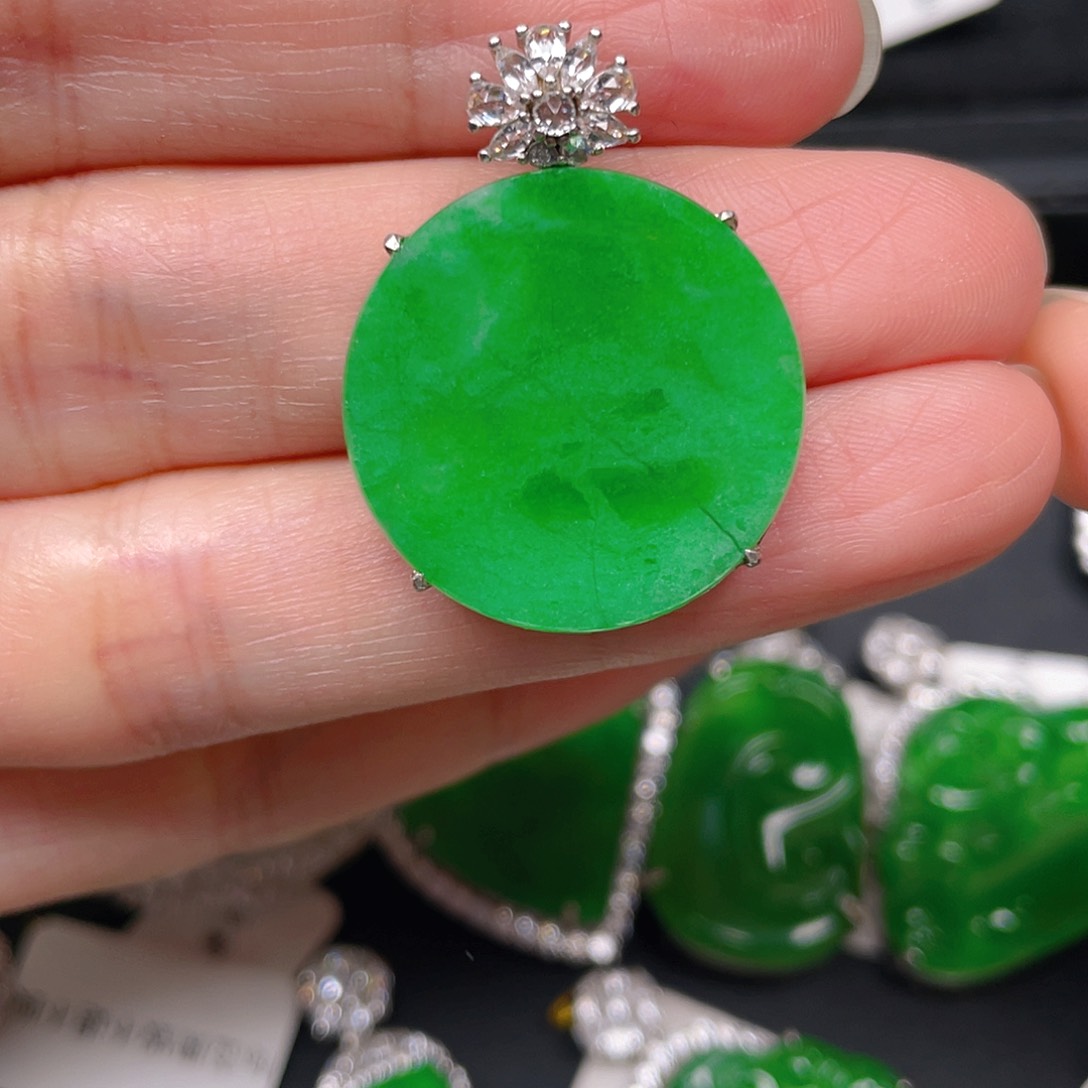 吊坠(不含链)银S925镶嵌翡翠吊坠
