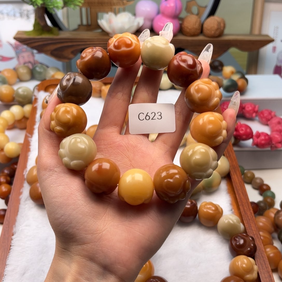 菩提根/象牙果手串?***通22mm通货爱心猫爪一串c623