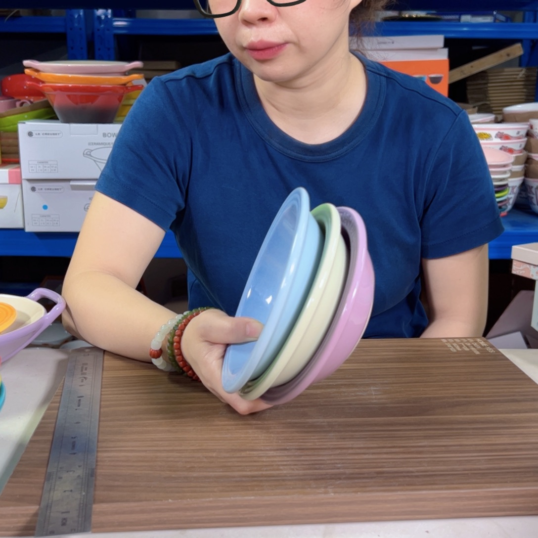 陶瓷小草帽三个篮紫芥末绿