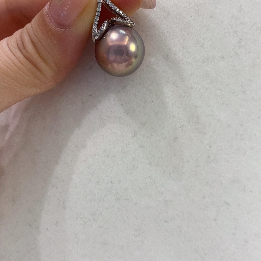 银S925镶嵌淡水珍珠吊坠14-15