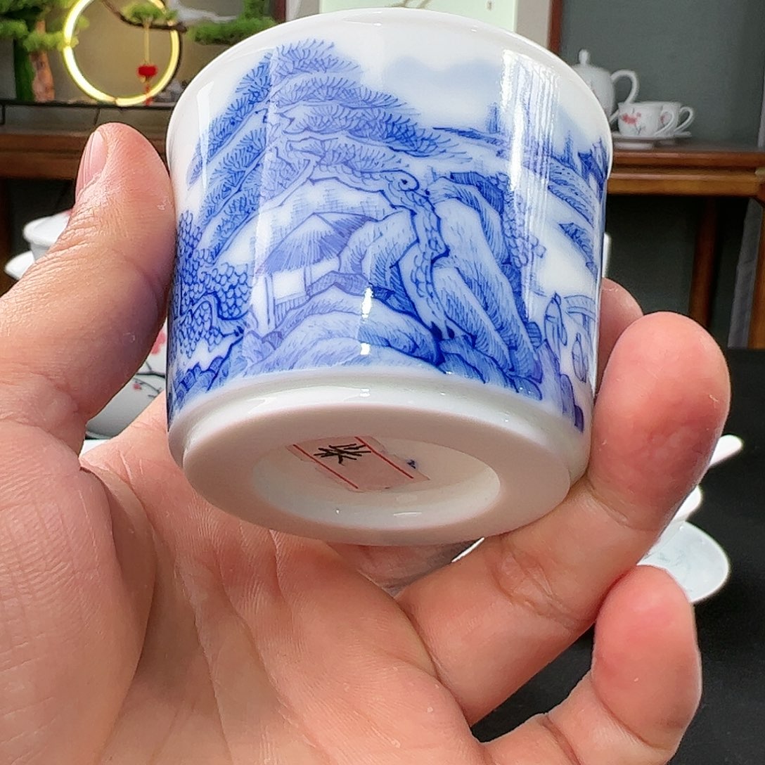 柴窑青花山水书卷