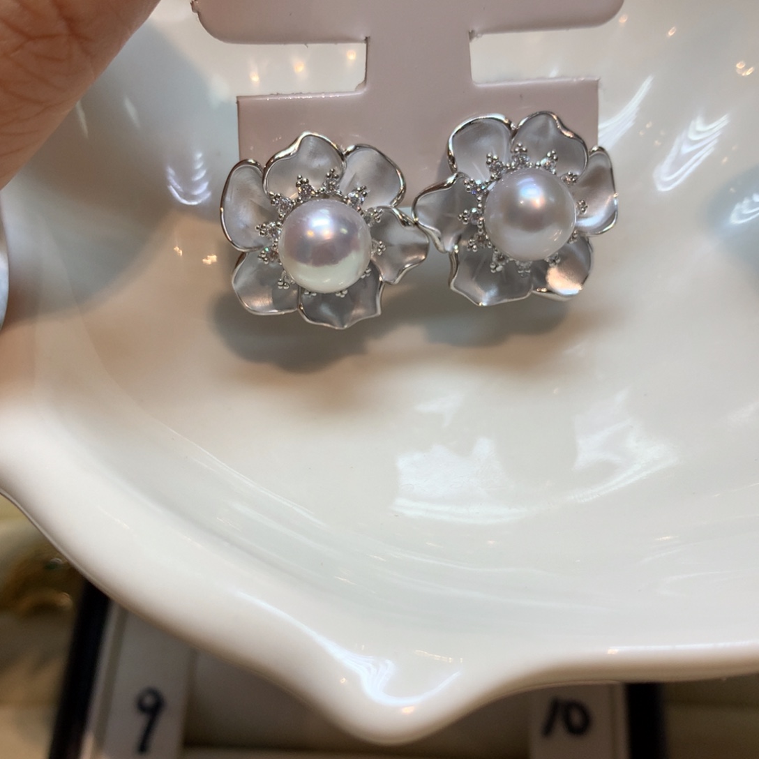 海水珍珠耳饰银S925镶嵌