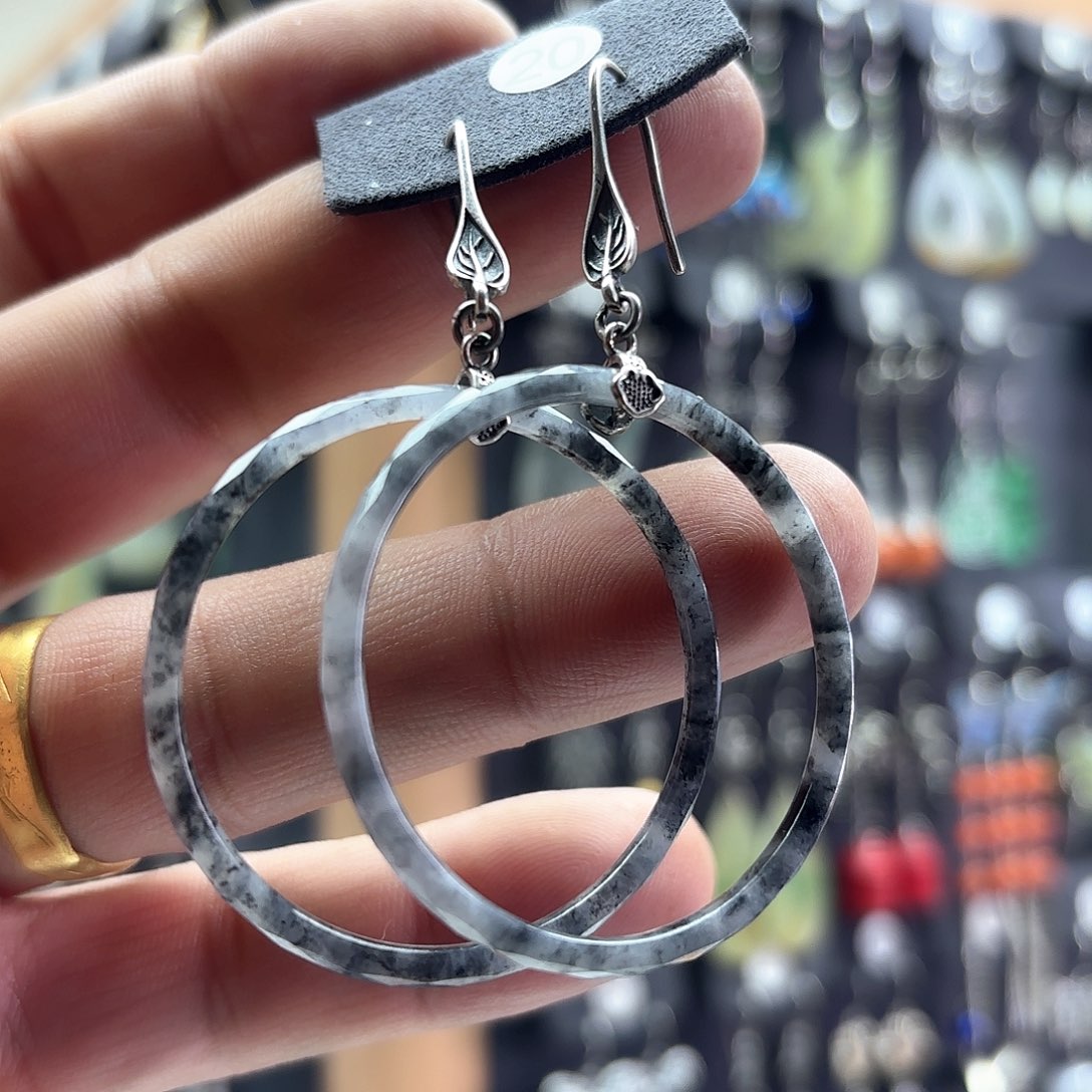 翡翠耳饰银S925镶嵌浅*