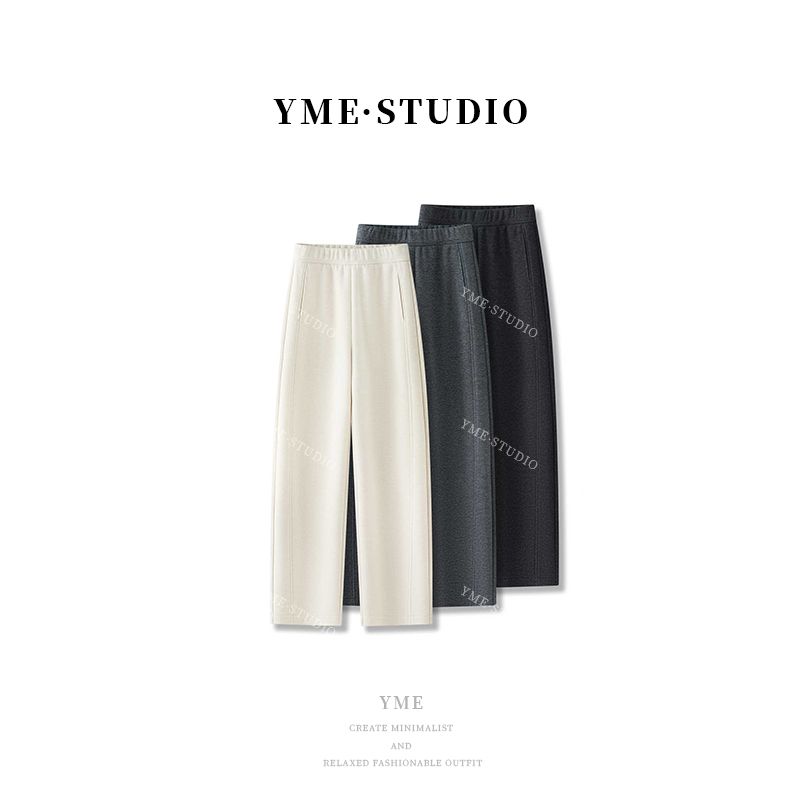 NaNa's醋酸羊毛弯刀裤女2025秋冬高腰显瘦直筒休闲裤983