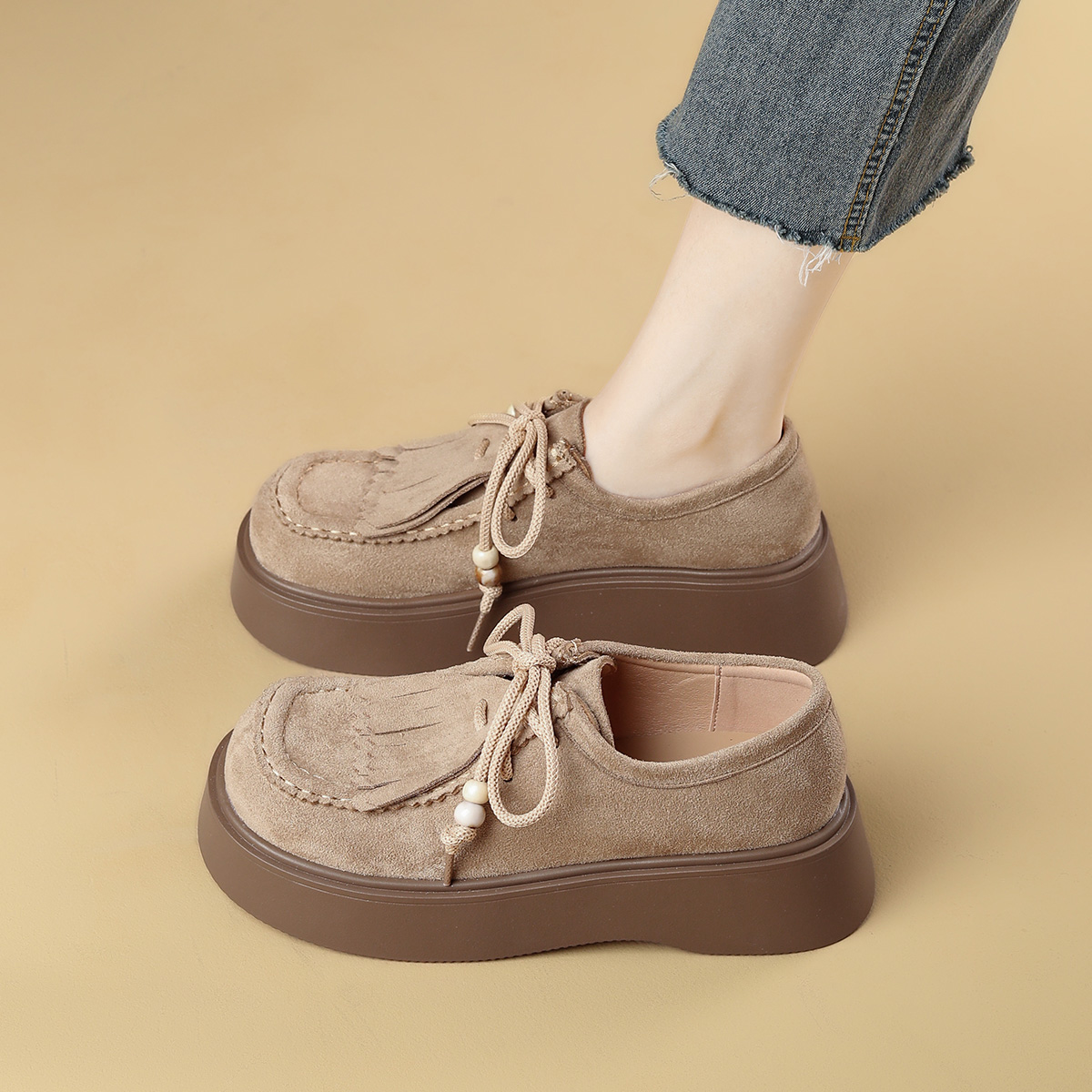 【FOXER】新款勃肯增高圆头休闲风系带秋季百搭单鞋日系春秋-W