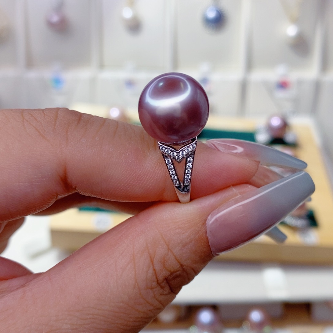 戒指银S925镶嵌淡水珍珠卡***宝