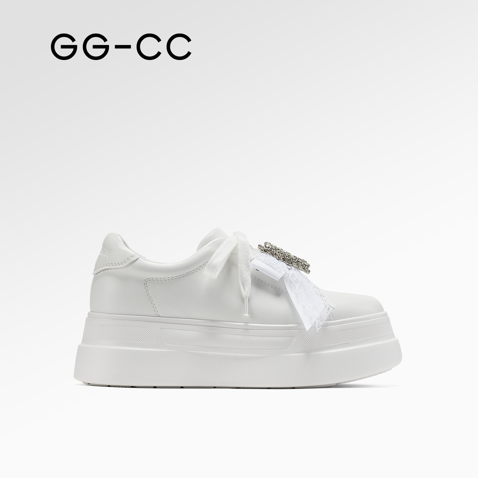GG-CC【纯白心跳】2026年春季新款时尚蕾丝小白鞋厚底百搭休闲板鞋