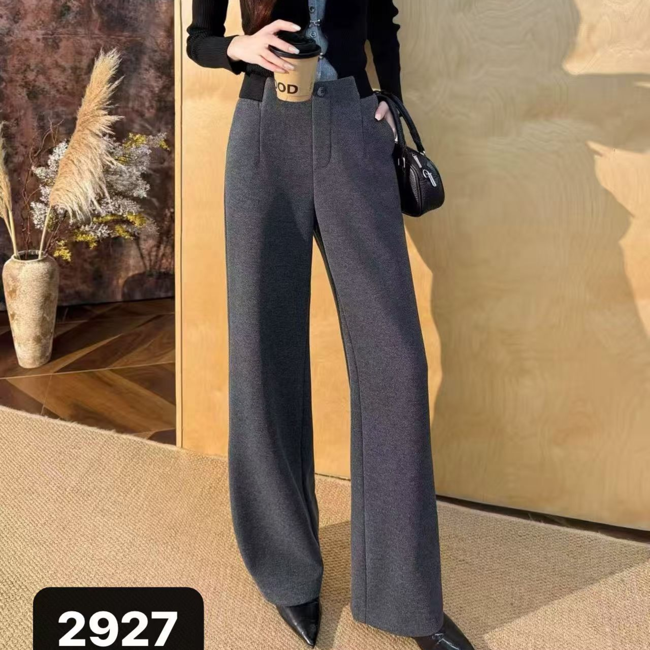 彬彬家女士冬季醋酸羊毛材质显瘦百搭桶喇绵羊毛裤2927