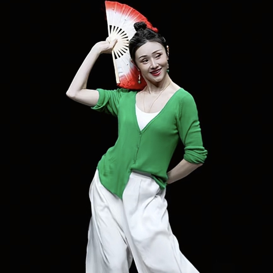 双面真丝舞蹈扇子胶州秧歌广场舞古典表演出右手跳舞扇子