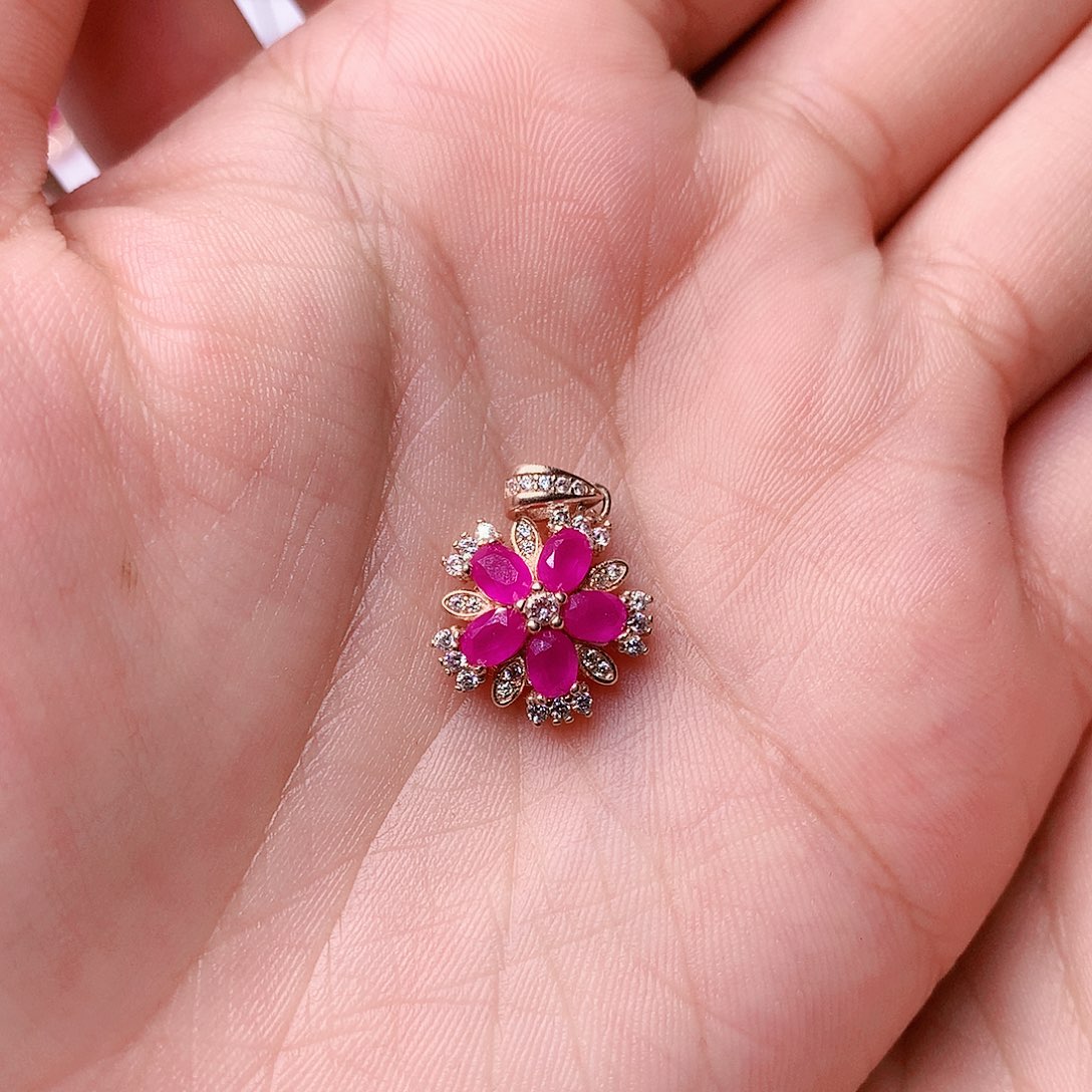 红宝石颈饰银S925镶嵌