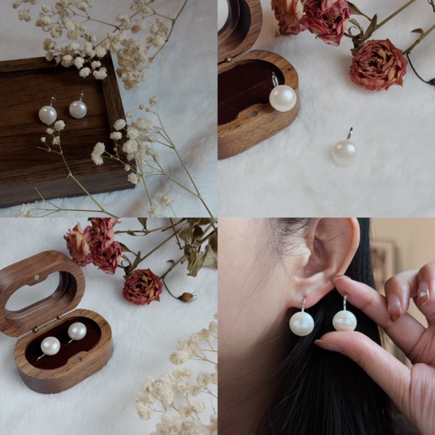 天然淡水珍珠13mm高跟鞋珍珠耳饰耳钩法式复古