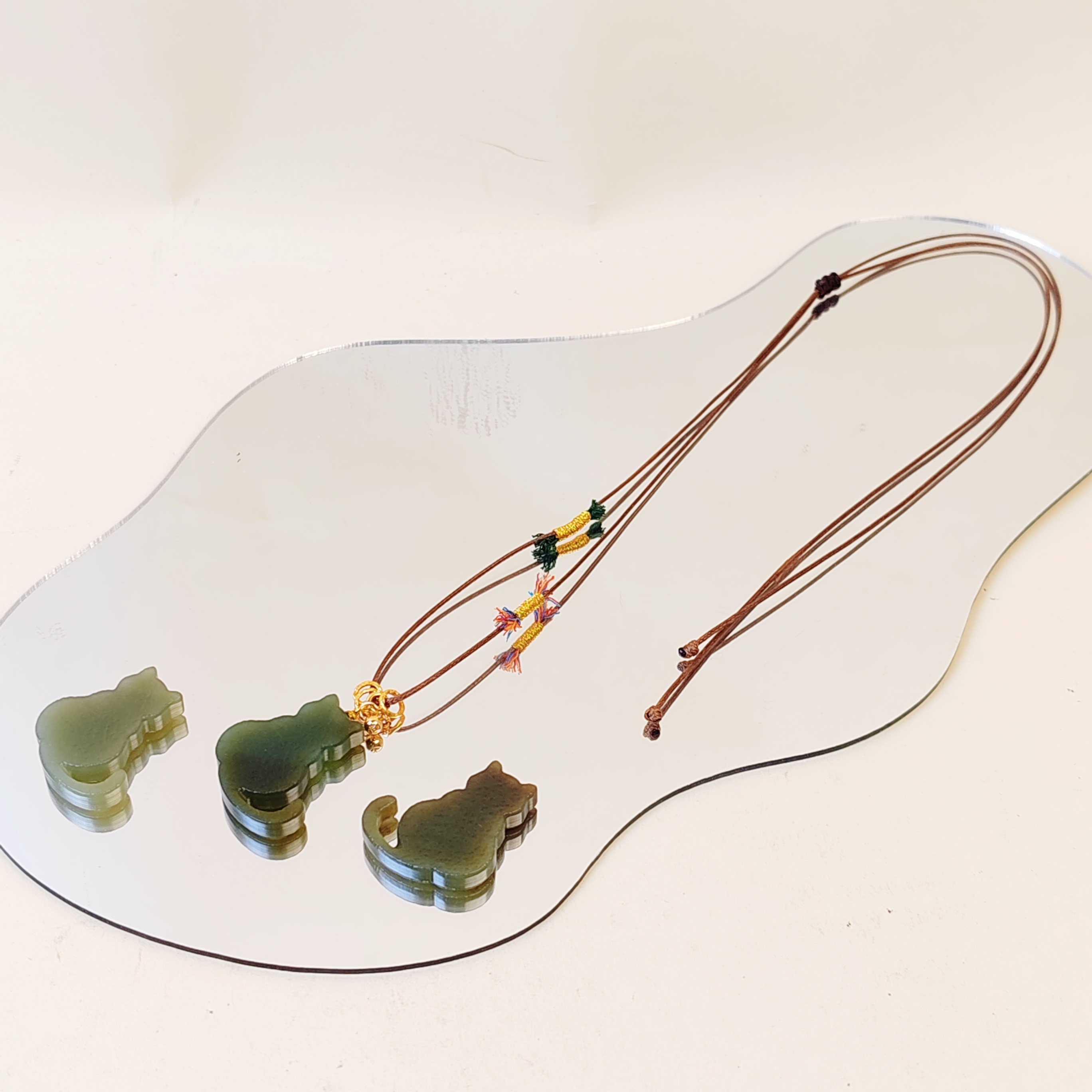  【招财猫】新疆且末和田玉小猫手作项链（多样性发其一）