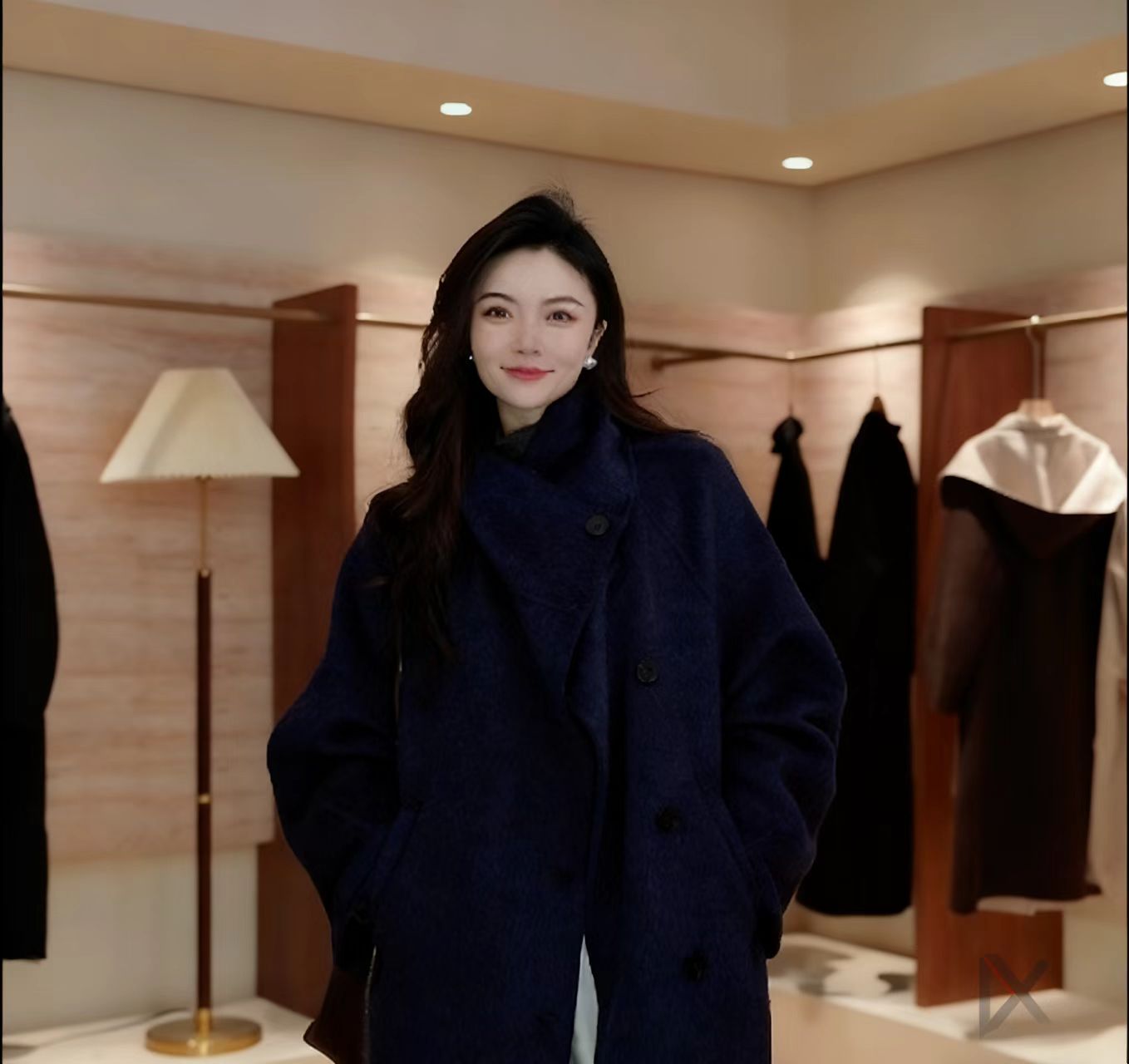 2025秋冬新款韩版立领双面呢羊毛大衣长款毛呢外套 8211