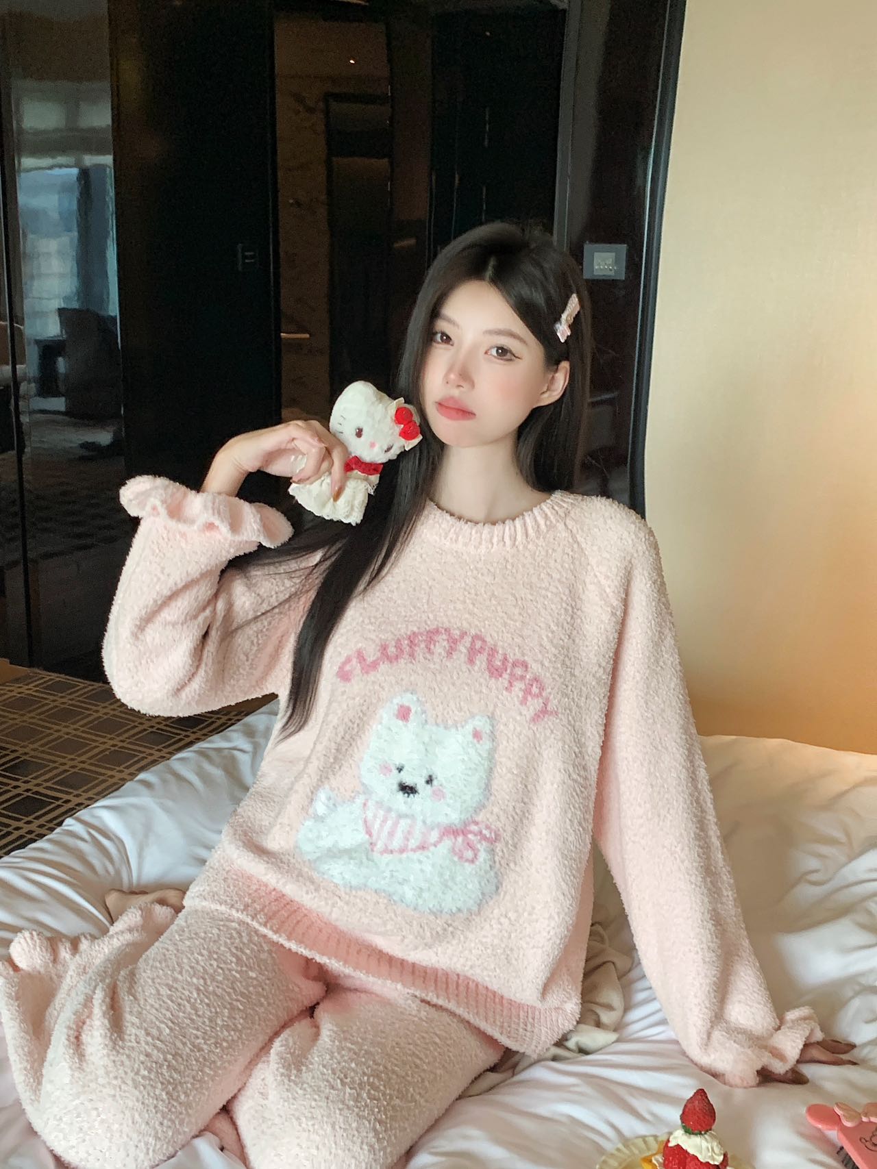 PP【暖西西】软绵绵可外穿半边绒可爱宽松保暖可爱睡衣女