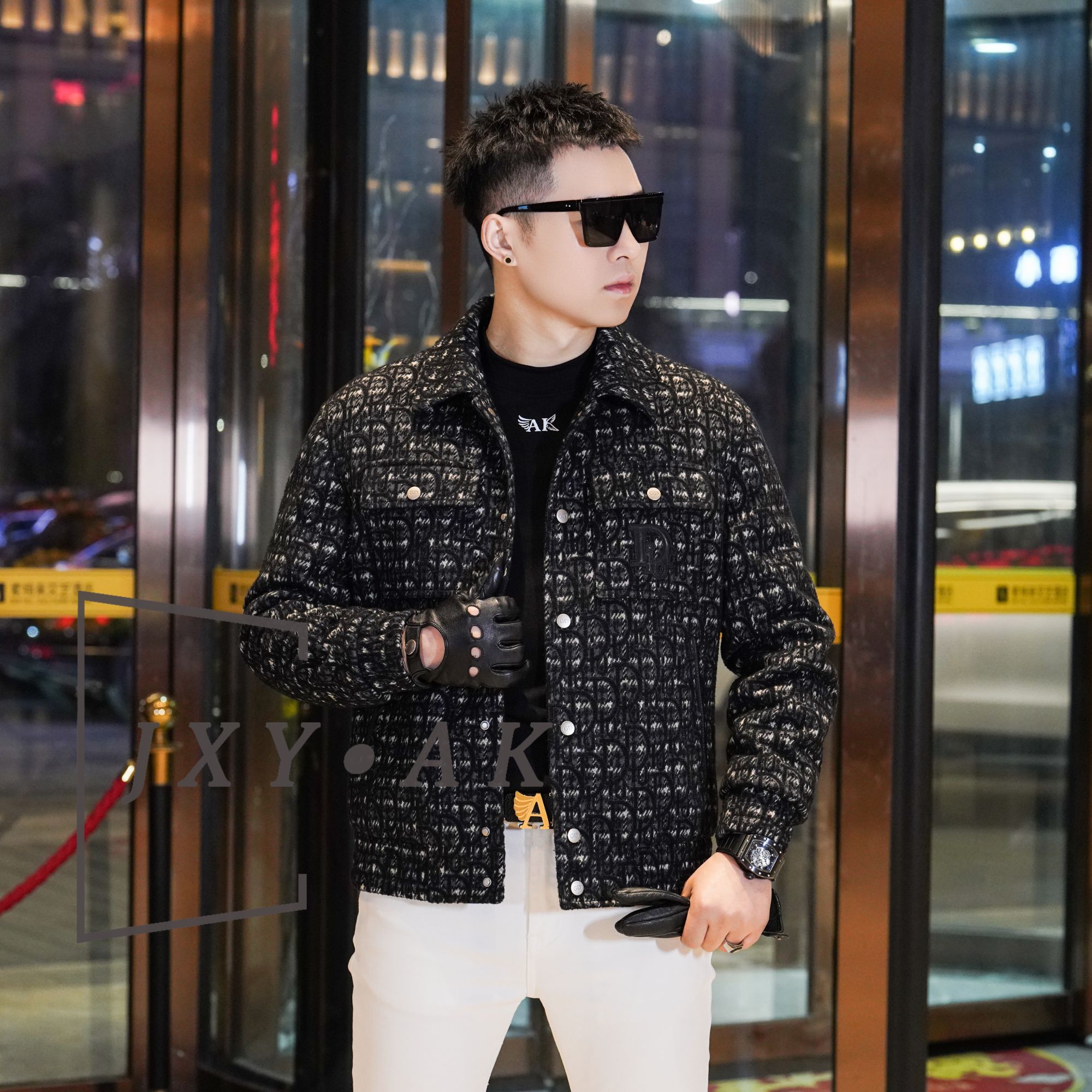 2025冬季新款男士翻领羊毛混纺羽绒夹克潮流时尚百搭保暖毛呢外套