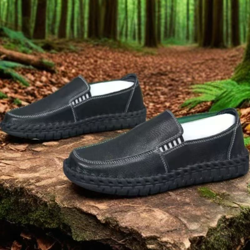 头层牛皮一脚蹬男士真皮超软底透气手工缝线百搭开车休闲豆豆鞋