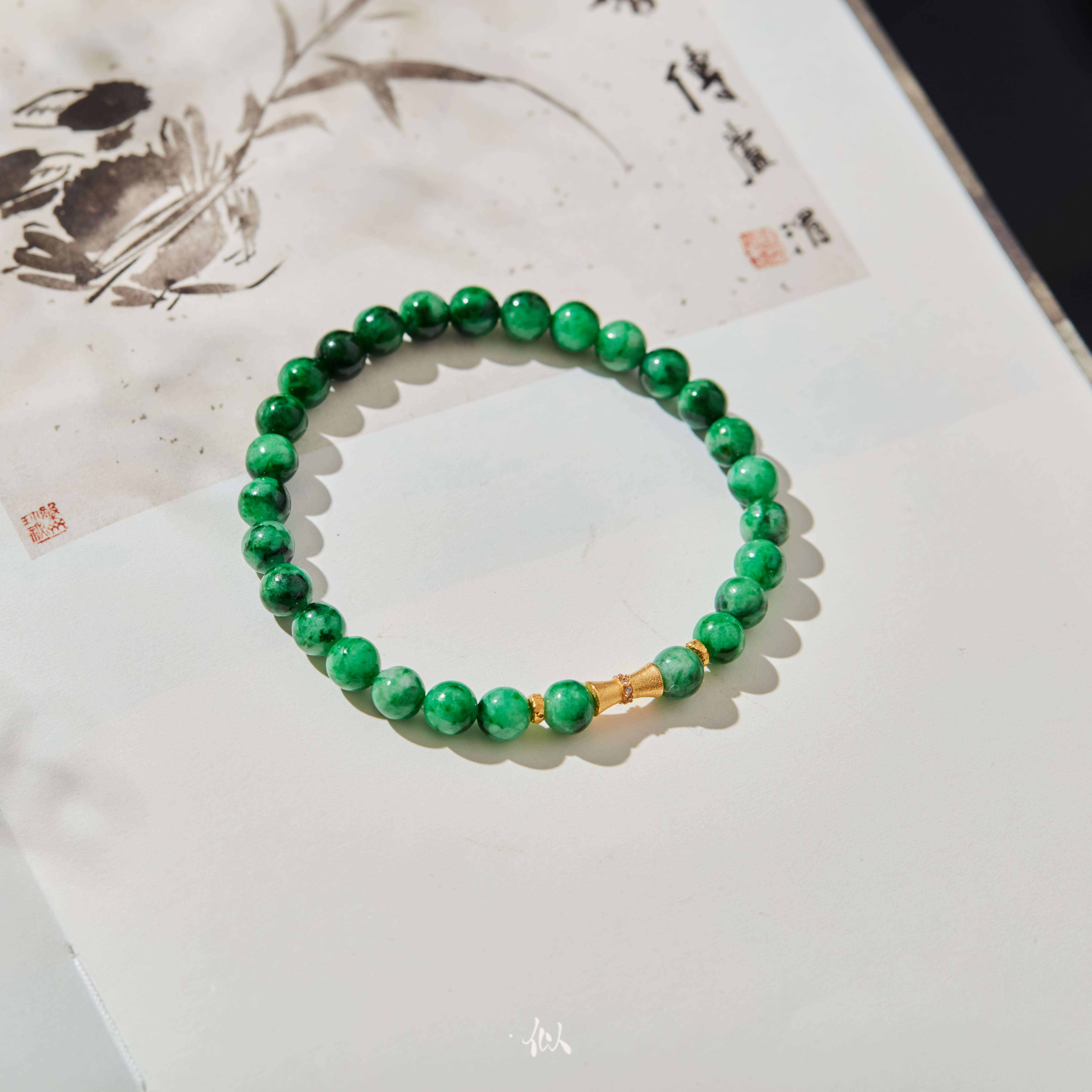 【青丝】·似梓珠宝· 18k翡翠满绿手串 SZCC2050138