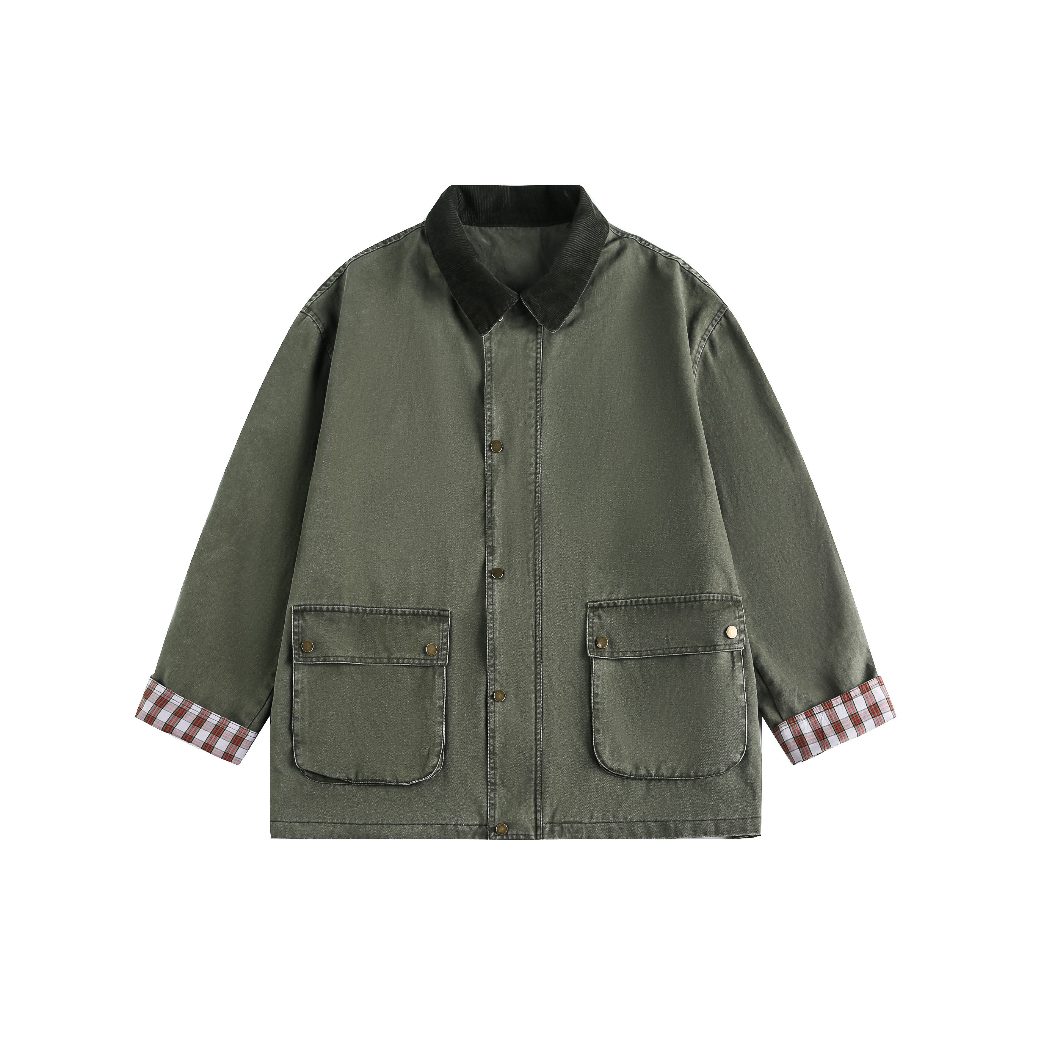 【福利 NO退NO换】春秋款翻领拼接格纹中性工装夹克中性风休闲外套