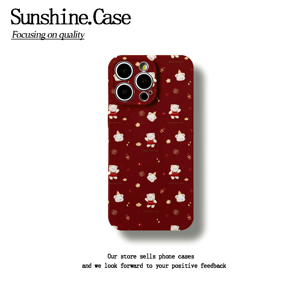 红底小熊菲林软壳适用苹果oppo华为vivo小米oppo手机壳防摔全包