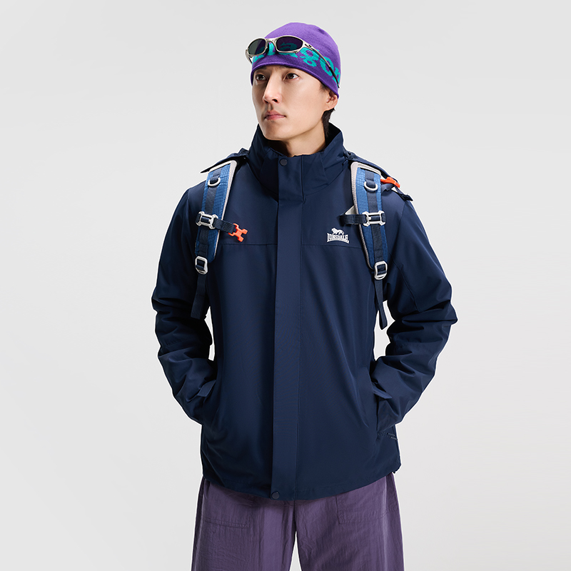 龙狮戴尔秋冬新款抓绒内胆男士三合一可拆卸冲锋衣防水防风登山服