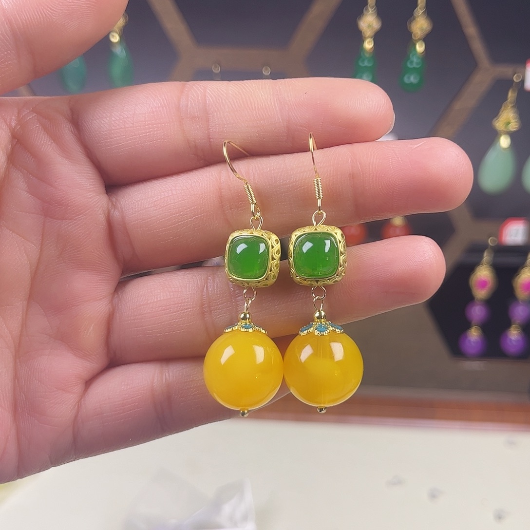 珐琅合金925银耳饰