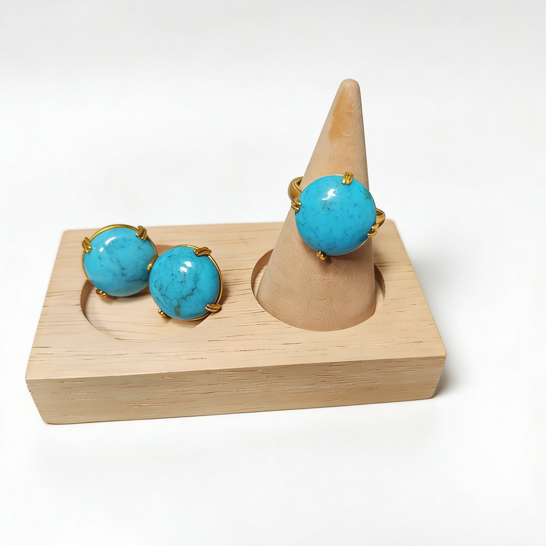 铜合金锆石耳饰 藏式民族风复古绿色手工精致小众耳钉女饰品套装