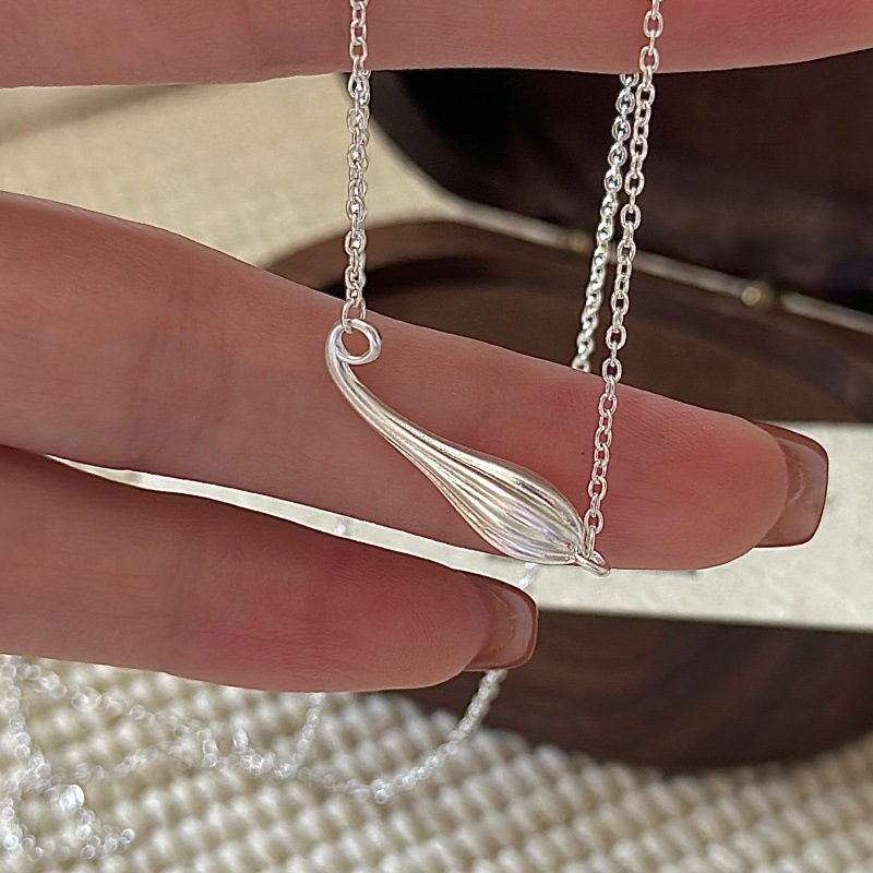 坠链均925银 韩版小众设计感复古水滴项链女韩国风时尚简约锁骨链
