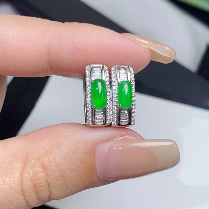 翡翠18K金镶嵌耳饰方糖