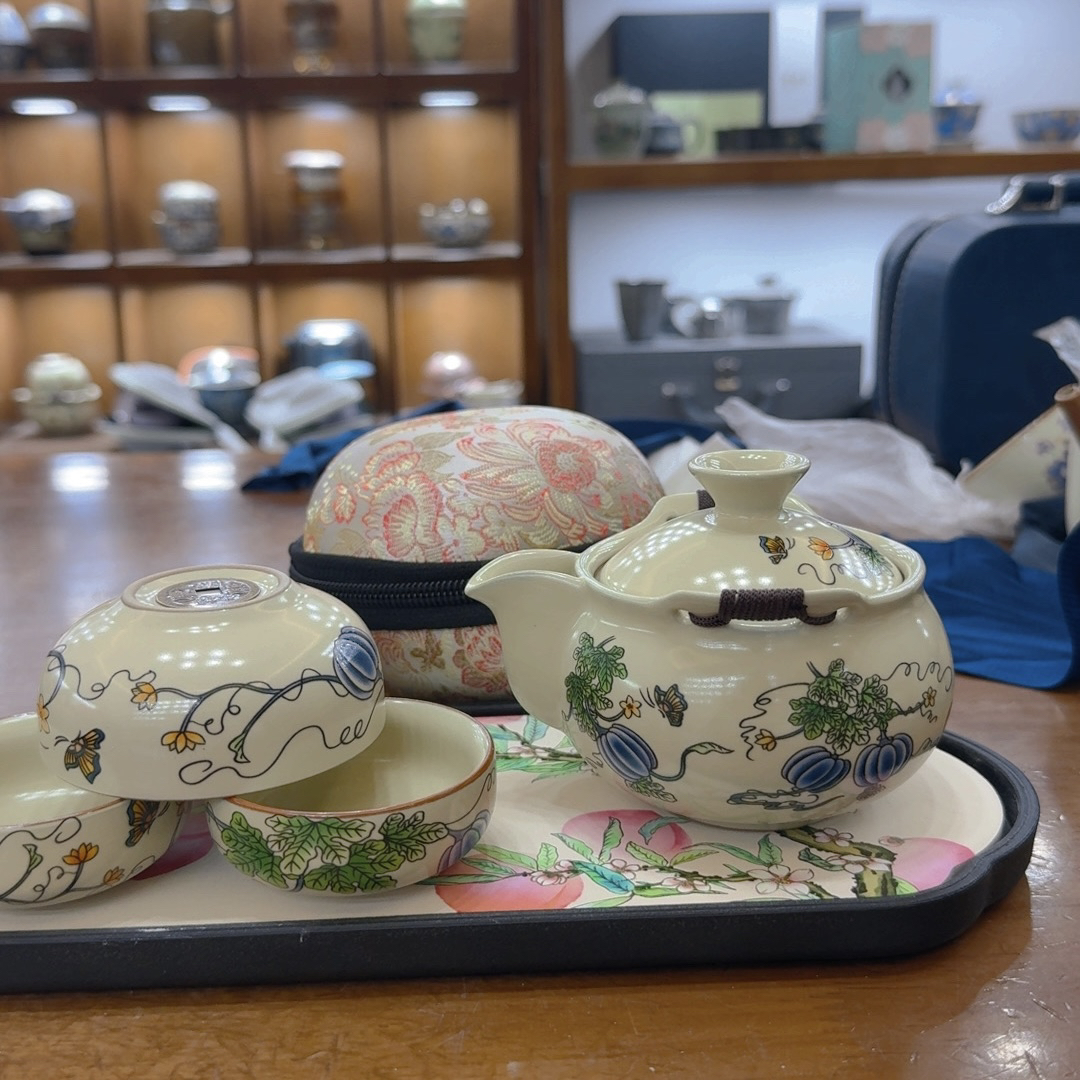 AS045 硕果累累一壶四杯加刺绣包加茶盘