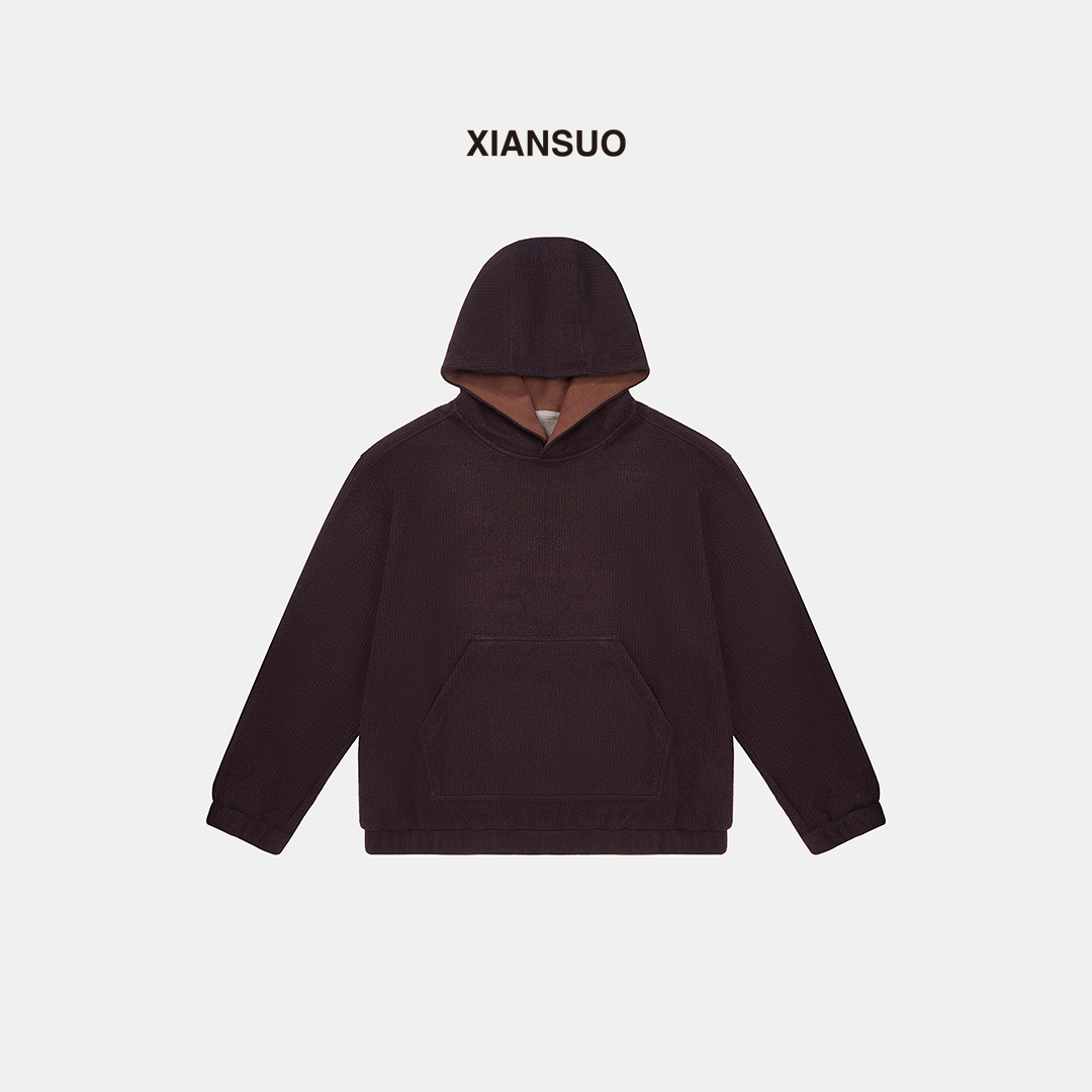 XIANSUO/缐鎖澳毛拼精梳棉毛呢质感阔版连帽卫衣 2546017