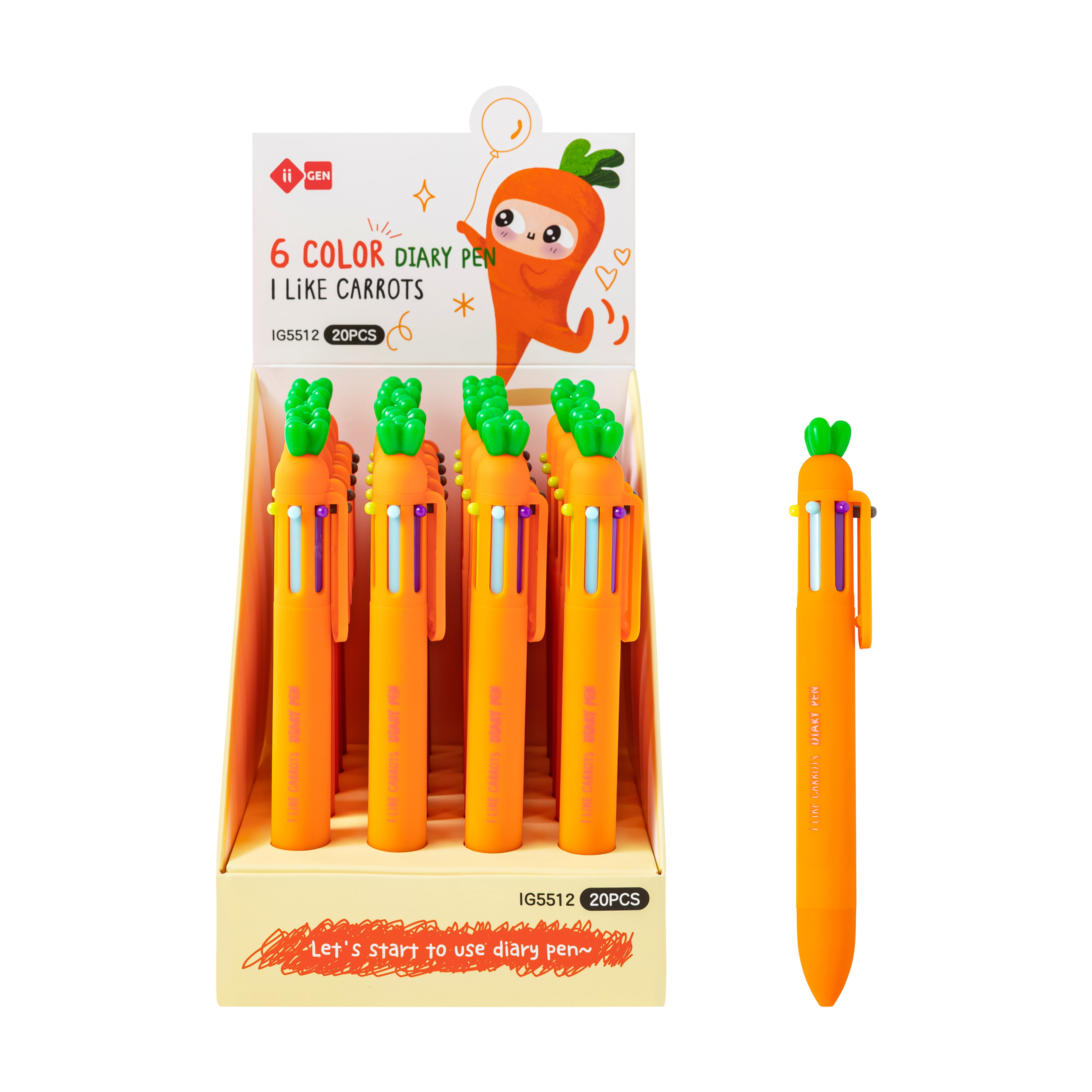 iiGEN【海外版】可爱胡萝卜按动多色圆珠笔学生做笔记彩色记号笔