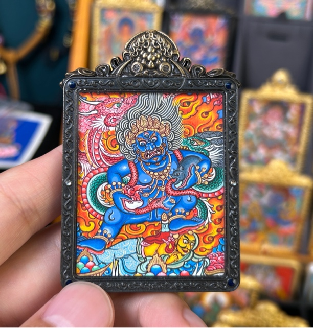 黑财神唐卡 热贡纯手绘唐卡 4x5cm 小唐卡
