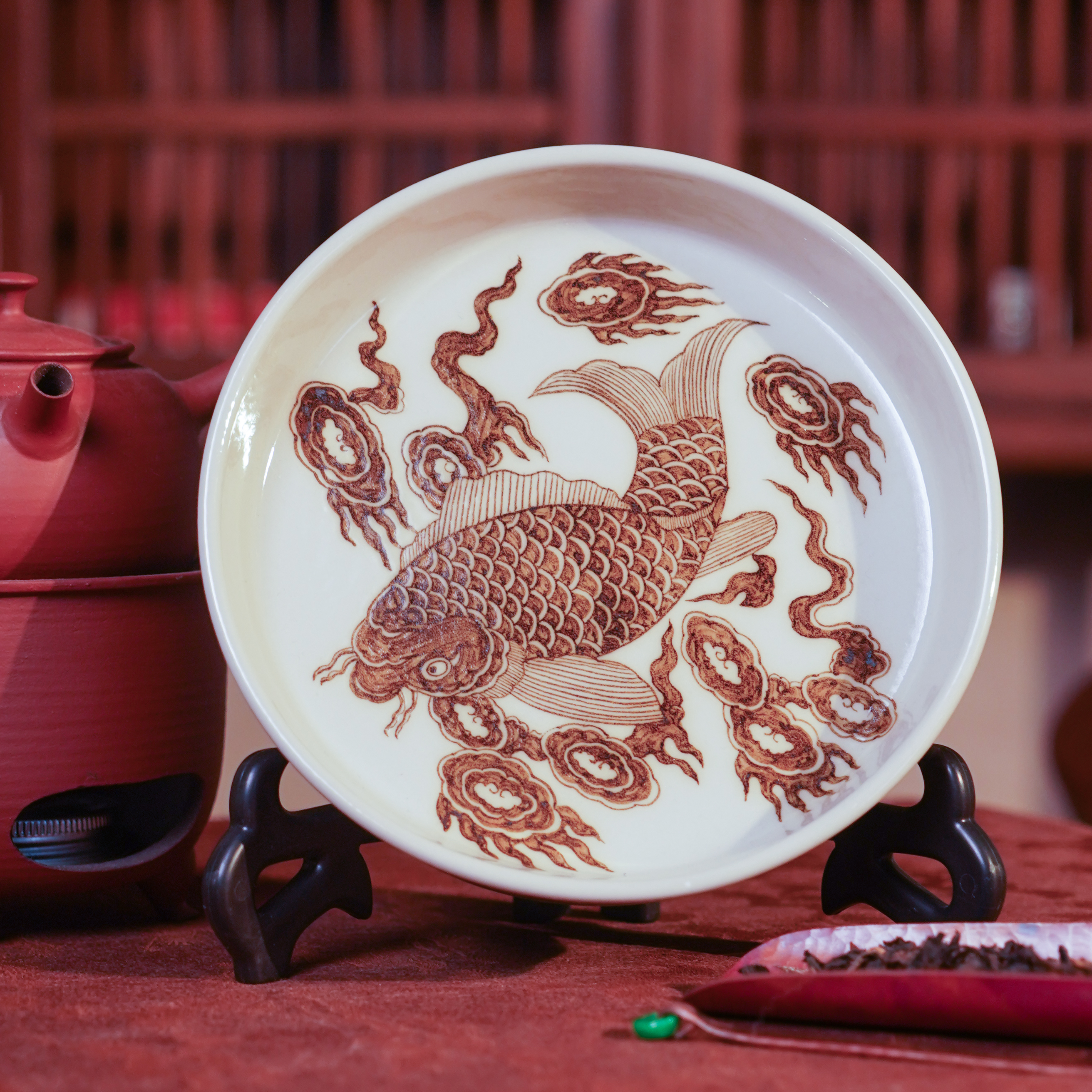 渐升堂  釉里金福鱼壶承  茶具中式茶道陶瓷饮茶  SCYRT2832