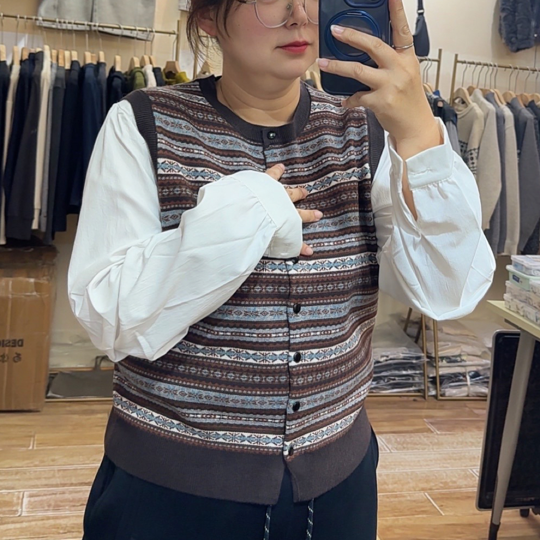 薇薇家 韩系拼接提花上衣