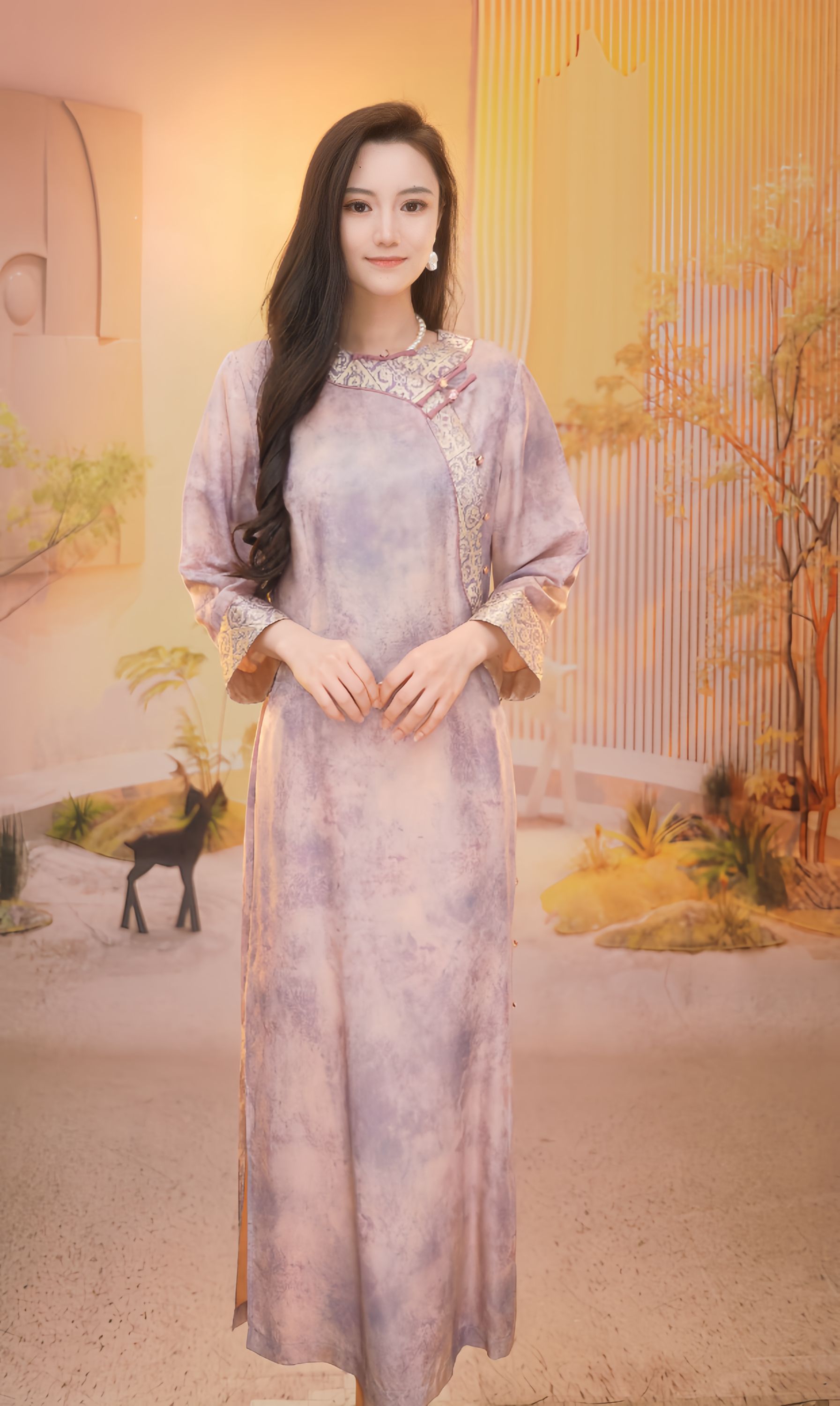 清-紫金湘螺｜异色螺新中式改良款女装中长款连衣裙2024B6760-香雪